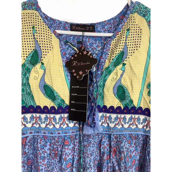 R. YJ Posha Floral Boho Tassel Tie Dress XS - Picture 7 of 10